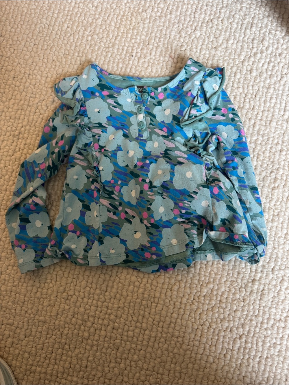 Tea Collection Blue Floral Ruffle Long-Sleeve Tee